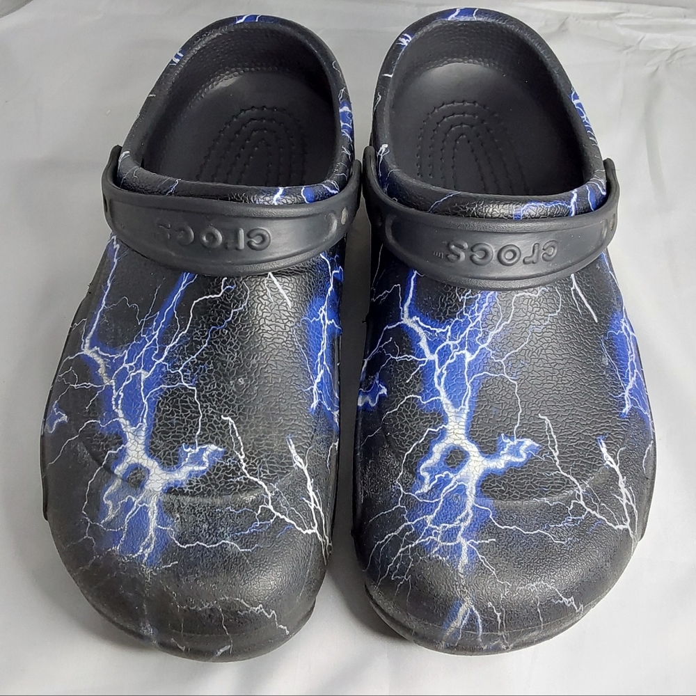 Crocs Bistro Black Lightning Bolt Graphic Slip Resistant  Mens Size 11 Used
